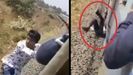 Man's scary fall from a moving train captured on TikTok | Viral video | Oneindia kannada