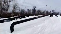 Skier Grinds A Rail And Fails