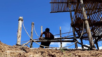 Build Big Swimming Pool & Three Story Mud House With Water Slide Around House