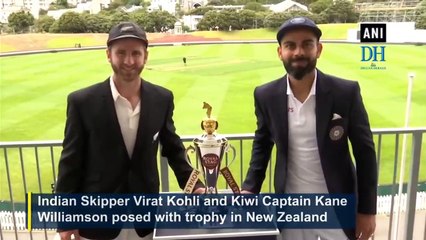Ind vs NZ: Skippers pose with Test match trophy in Wellington