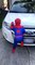 Spiderman galère à escalader une voiture LOL