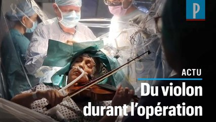 Une musicienne joue du violon pendant qu'on lui retire une tumeur au cerveau