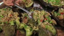 Cambodian food - Grilled Eggplant with pork - ត្រប់អាំងសាច់ជ្រូកចិញ្ជាំ - ម្ហូបខ្មែរ