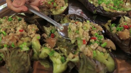 Cambodian food - Grilled Eggplant with pork - ត្រប់អាំងសាច់ជ្រូកចិញ្ជាំ - ម្ហូបខ្មែរ
