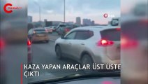 Kaza yapan araçlar üst üste çıktı