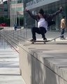 Guy Jumps Off Platform While Skateboarding And Hits Steel Pillar