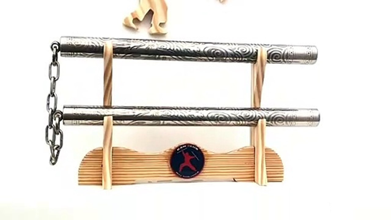 CÔN INOX CHẠM HOA VĂN ĐẦU XOAY 360 tại #KANSHOP côn nhị khúc. #Nunchaku
