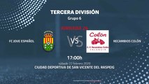 Previa partido entre FC Jove Español y Recambios Colón Jornada 26 Tercera División