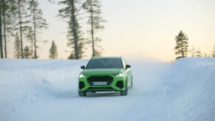 The new Audi RS Q3 in Kyalami Green Driving on ice