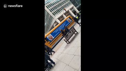 US school bus urging Prince Andrew to talk to FBI seen driving around London