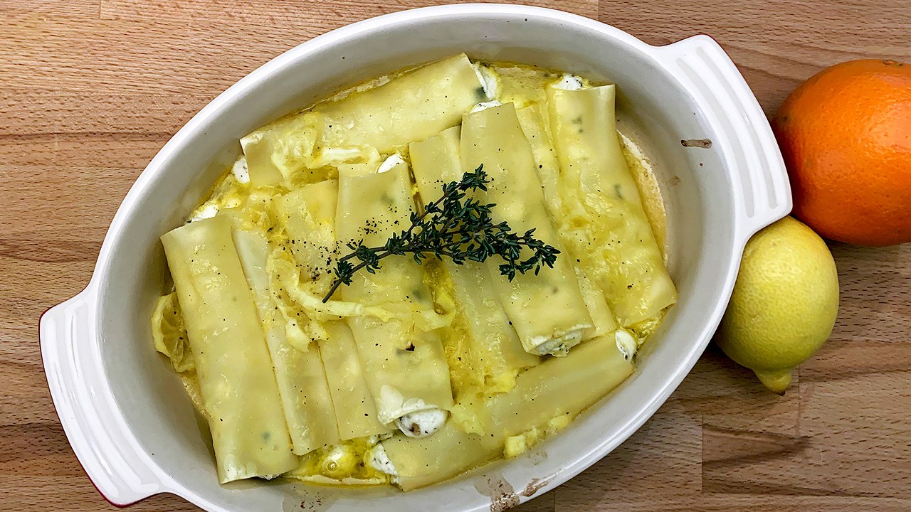 Recette : Cannelloni farcis aux trois fromages et aux agrumes