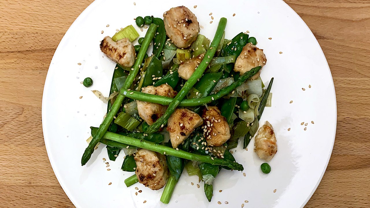 Recette : Salade de poulet aux légumes verts