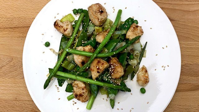 Recette : Salade de poulet aux légumes verts
