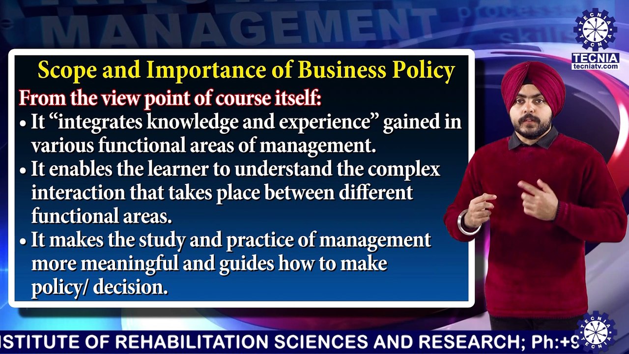 BBA || Mr. INDERPREET SINGH || NATURE, SCOPE IMPORTANCE OF BUSINESS POLICY || TIAS || TECNIA TV