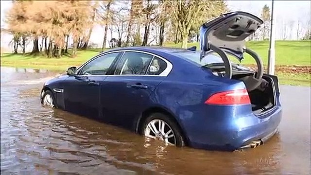 River Carron bursts its banks flooding Stirling Road between Camelon and Larbert