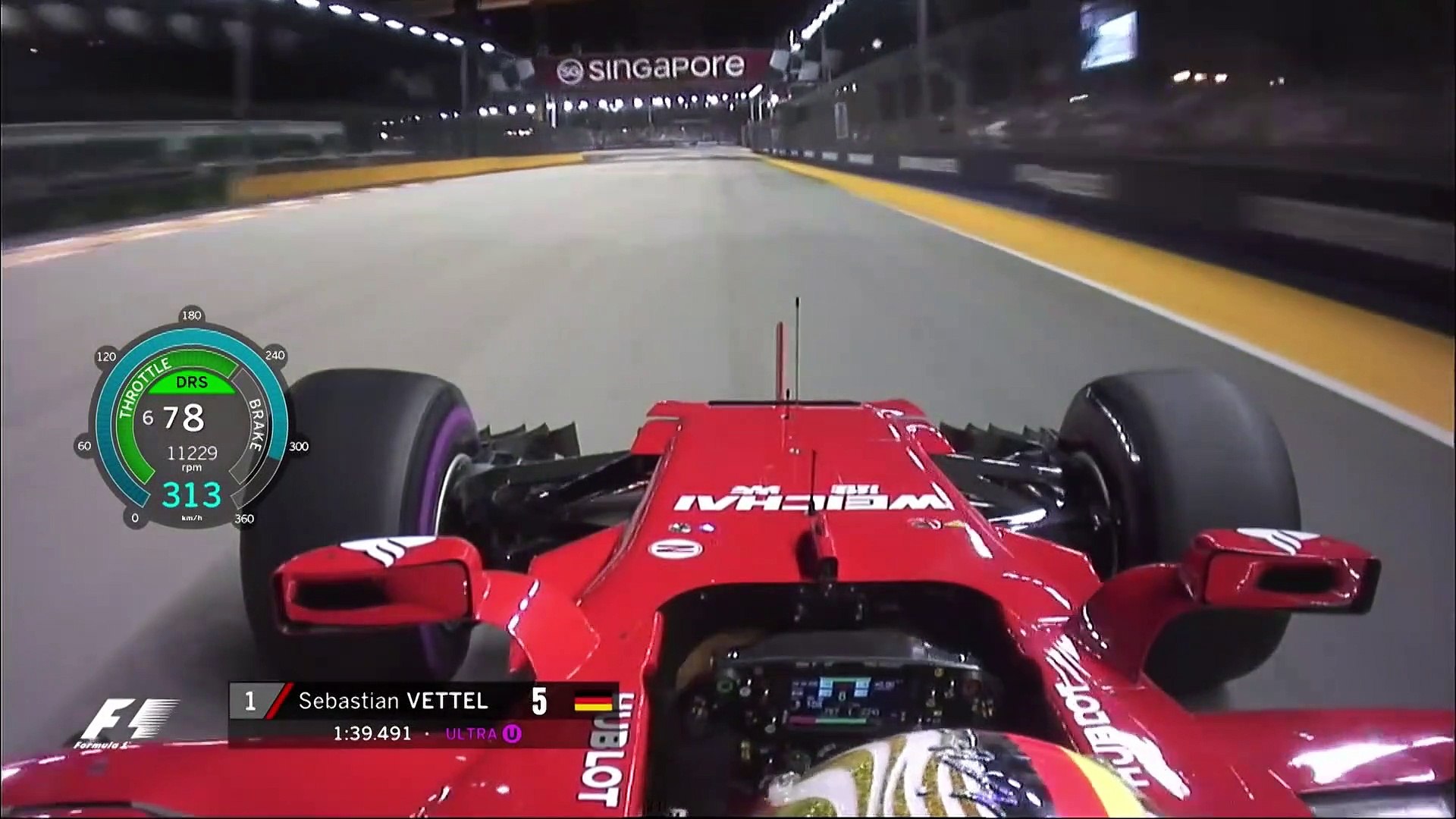 F1 2017 Singapore Grand Prix - Pole Lap - Sebastian Vettel Onboard, image size:1920x1080