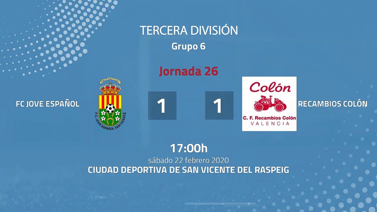 Resumen partido entre FC Jove Español y Recambios Colón Jornada 26 Tercera División