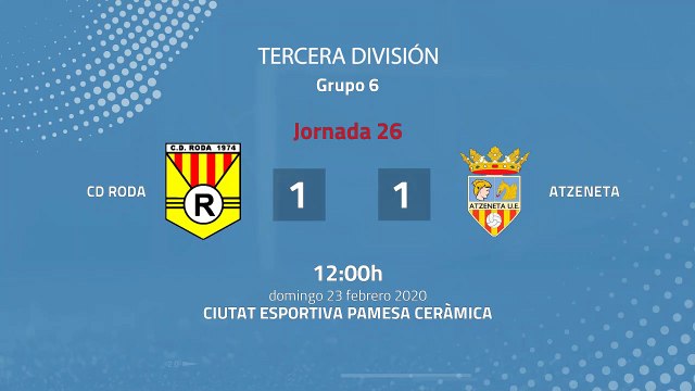 Resumen partido entre CD Roda y Atzeneta Jornada 26 Tercera División