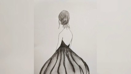 Girl With Beautiful Dress Drawing for Beginners
