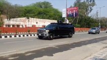 US President Donald Trump's cavalcade reaches Kheria airport in Agra