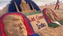 Sand artist makes welcome sculpture of the Trumps for their visit to India