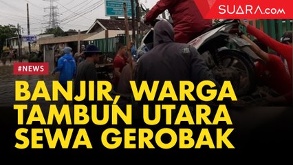 Akses Menuju Stasiun Bekasi Banjir , Warga Tambun Utara Sewa Gerobak