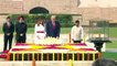 USPresident_DonaldTrump_Paying_Tribute_to_MahatmaGandhi_at_Rajghat Donald Trump visit Rajghat, Mahatma Gandhi temple, Mahatma Gandhi, Rajghat, US President, Donald Trump, Narendra Modi, melania Trump, Indian President Ram Nath kovind, visit Rajghat,