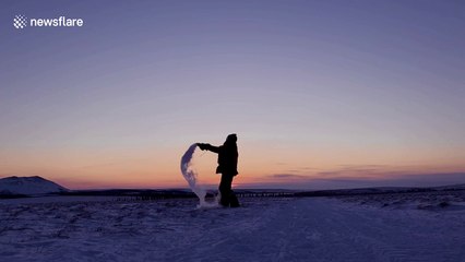 This is what happens when you throw boiling water in the air at -47 degrees Celsius
