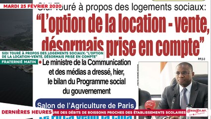 Le Titrologue du 25 février 2020 : Sidi Touré à propos des logements sociaux- «L’option de la location-vente, désormais prise en compte»