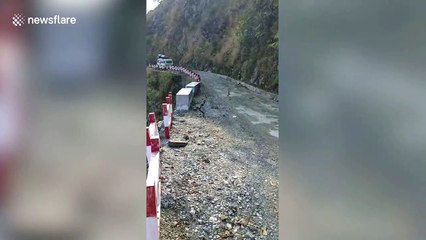 High mountain road collapses during rains, cutting off 80 villages in north India