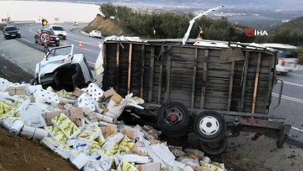 Kamyonun freni boşaldı, trafiği tehlikeye atmamak için şarampole yuvarlandı