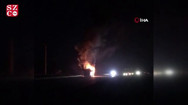 Seyir halindeki işçi servisi yandı, facianın eşiğinden dönüldü