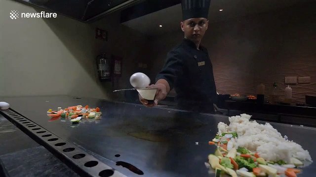 This Hibachi chef performs egg-cellent culinary tricks
