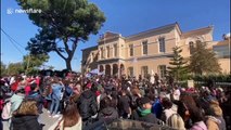 Large protest on Greek island of Lesbos against new migrant camps