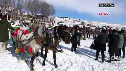 Turistlerin atlı kızak keyfi