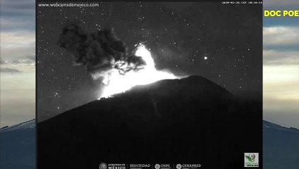 LIGERA EXPLOSIÓN DEL POPOCATÉPETL A LAS 20:37h ||  HOY 26 DE FEBRERO 2020
