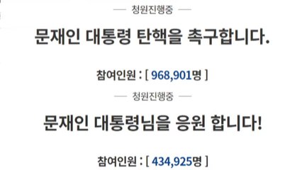 靑 국민청원 세 대결 양상...'대통령 탄핵 90만 vs 응원 40만' / YTN