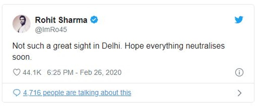 Rohit Sharma reacts sharply to riots in Delhi | Oneindia Malayalam