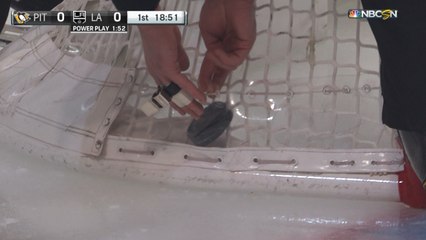 Martin Frk's shot gets stuck in the side of the net