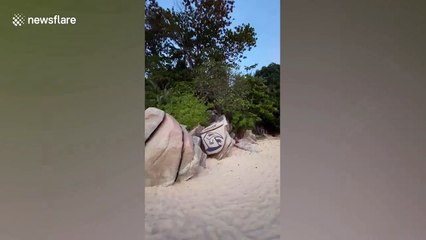 Russian tourist sparks anger after spraying painting on Thai beach rock