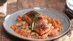 Pan Seared Catalan Romesco Verlasso Salmon - Thyme Cannellini Beans & Charred Green Onions