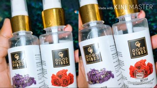 Good vibes face mist ,rose illuminating face mist and lavender soothing face mist for review!! For all skin types!!