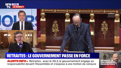 Retraites/ passage en force: Jean-Luc Mélenchon "insiste sur la violence extraordinaire de ces procédés"