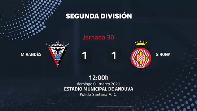 Resumen partido entre Mirandés y Girona Jornada 30 Segunda División