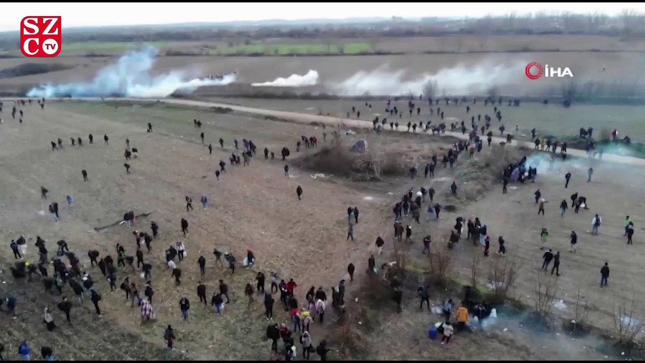 Yunan güvenlik güçlerinin mültecilere müdahalesi havadan görüntülendi