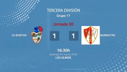 Resumen partido entre CD Binéfar y Barbastro Jornada 30 Tercera División