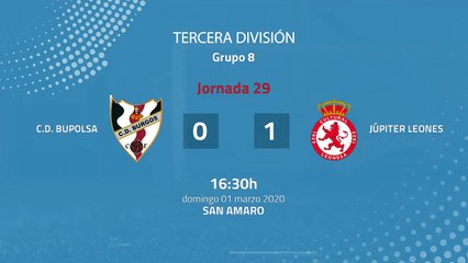 Resumen partido entre C.D. Bupolsa y Júpiter Leones Jornada 29 Tercera División