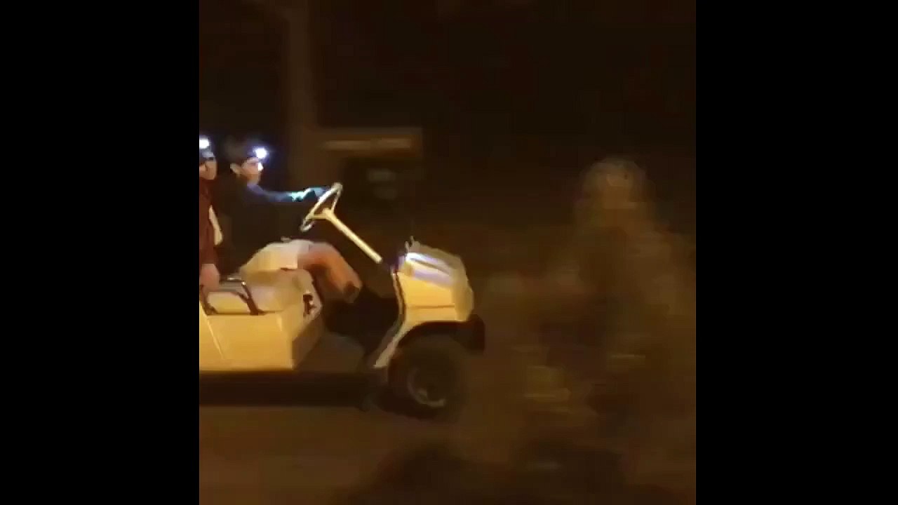 Two Kids Almost Flip Over A Golf Cart