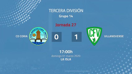 Resumen partido entre CD Coria y Villanovense Jornada 27 Tercera División