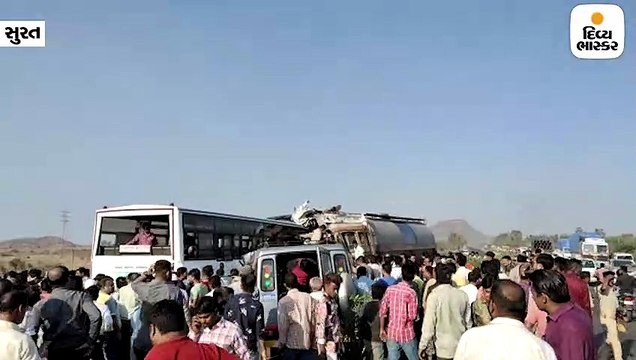 સોનગઢના પોખરણ ગામ નજીક નેશનલ હાઈવે પર બસ, ટેન્કર અને ક્રુઝર વચ્ચે અકસ્માત, 8નાં મોત